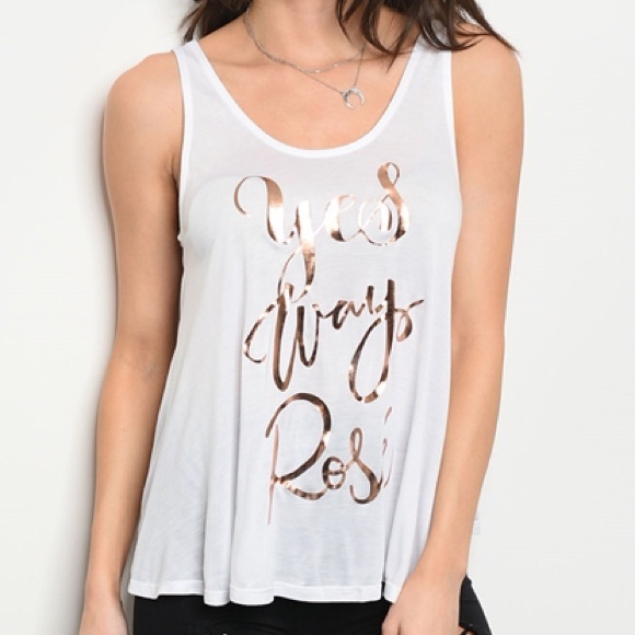Yes Way Rosé White & Rose Gold Graphic Tank Top - Picture 2 of 3